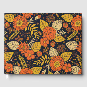 Livre D'or Orange rétro, Jaune & Marine Floral