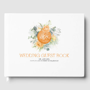 Livre D'or Orange Watercolor Flowers Monogram Mariage