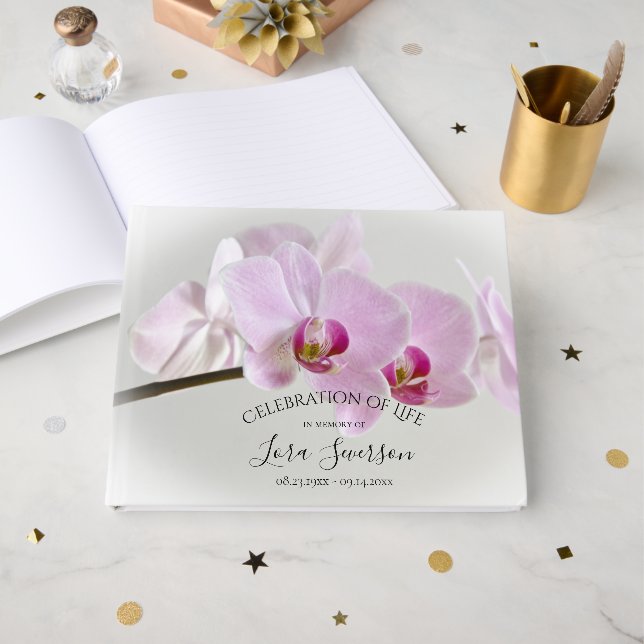 Livre D'or Orchidées roses sur la pierre Célébration de la vi (Recto ouvert)