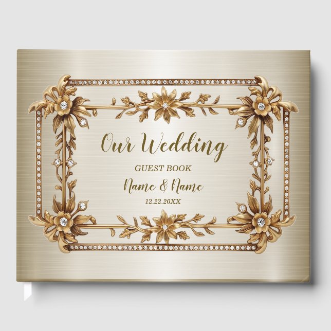 Livre D'or Orné Or Rectangle Fleurs Dimonées brillant (Recto)