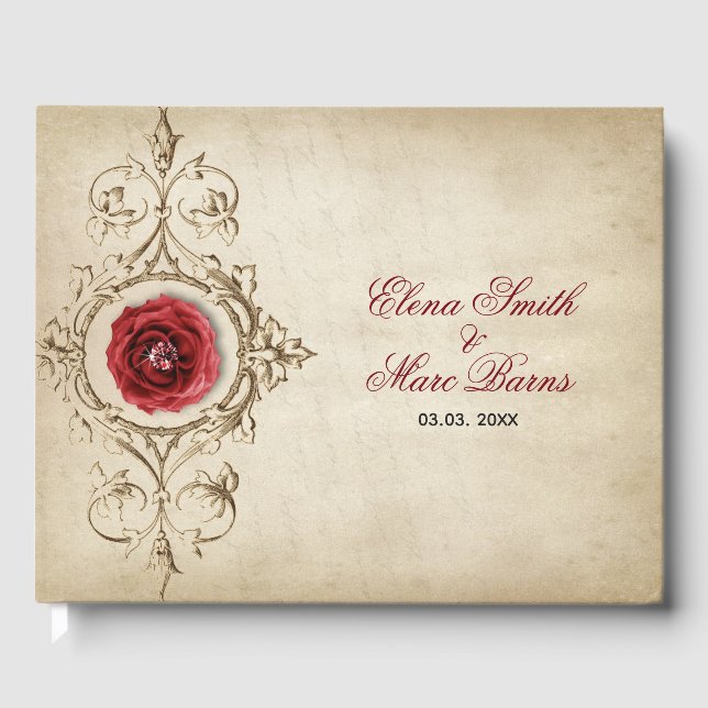 Livre D'or Ornement Beige Et Rose Rouge (Recto)