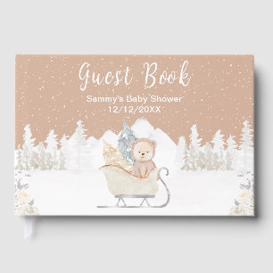 Livre D'or Ours Brun Luge Hiver Baby Shower