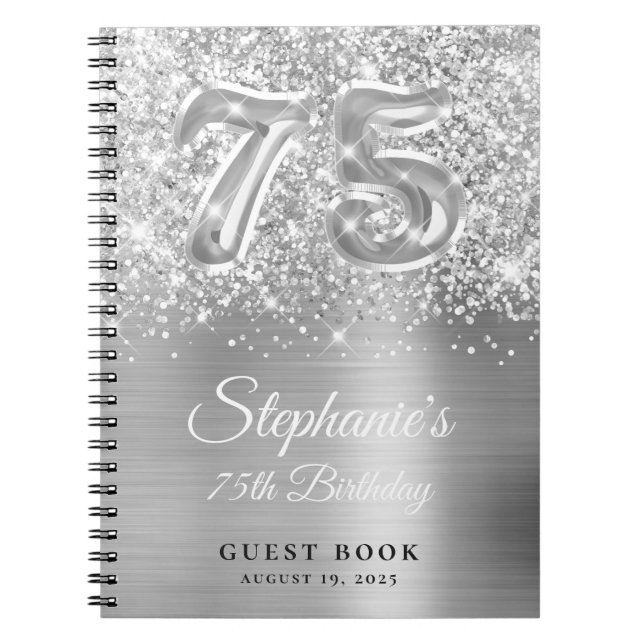 Livre d'or pailleté argenté glamour pour 75e anniv (Devant)