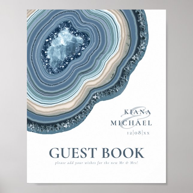 Livre d'or Pailleté Géode d'Agate Bleu Poussiéreux (Devant)