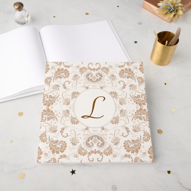 Livre D'or Paisley en Beige esthétique moderne Tan Brown Init (Recto ouvert)