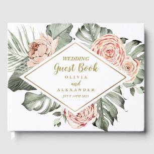 Livre D'or Palme tropicale et Monogramme Mariage Rose