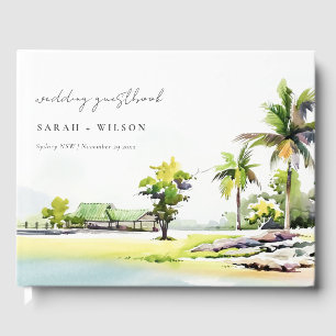 Livre D'or Palmiers côtiers tropicaux Mariage d'aquarelle