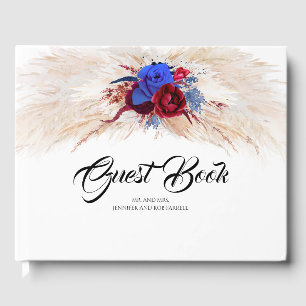 Livre D'or Pampas Grass Bourgogne Rouge et bleu marine Mariag
