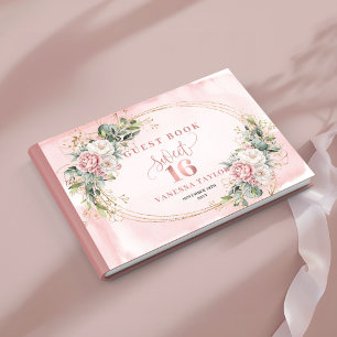 Livre D'or Panneau de 16e anniversaire floral verdure rose Bo