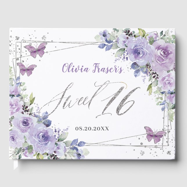 Livre D'or Papillons floraux violets Lilac Silver Sweet 16 (Recto)