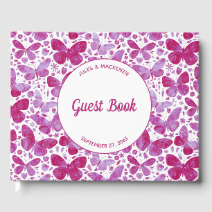 Livre D'or Papillons modernes Aquarelle Magenta Rose