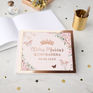Livre D'or Papillons Roses en fleurs de cerisier Quinceañera