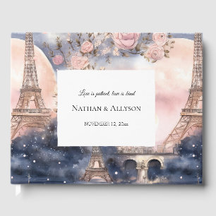 Livre D'or Paris romantique bleu rose blanc floral mariage