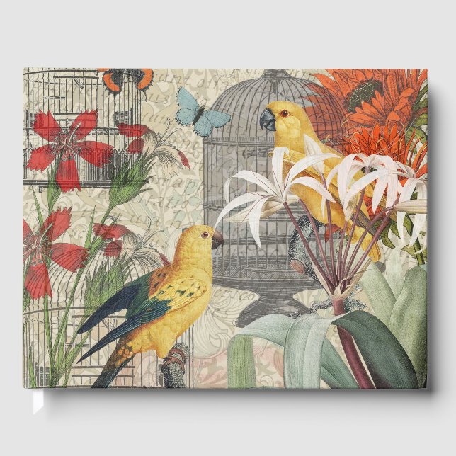 Livre D'or Parrot Jaune Tropical Antique Fleur (Recto)