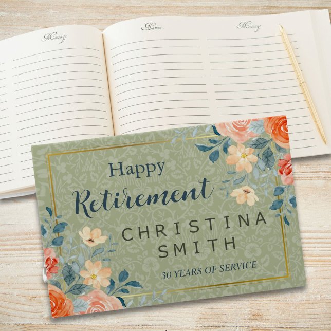 Livre D'or Parti de la retraite de l'aquarelle florale rustiq (Rustic Elegant Floral Watercolor Retirement Party Guest Book)