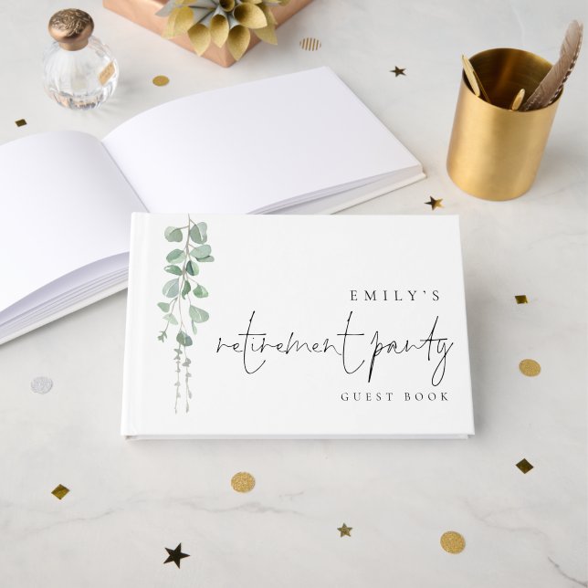 Livre D'or Parti de retraite moderne Eucalyptus (Recto ouvert)