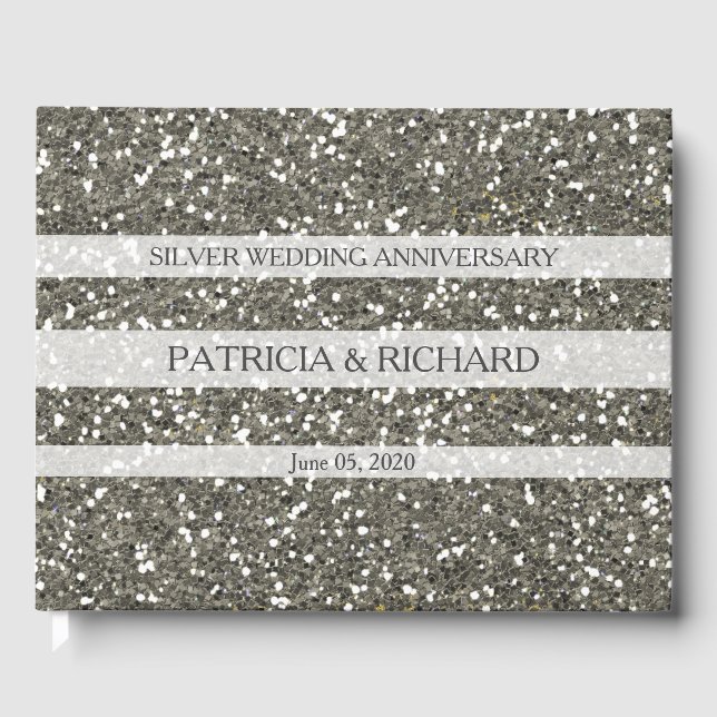 Livre D'or Parties scintillant d'argent 25e anniversaire Mari (Recto)