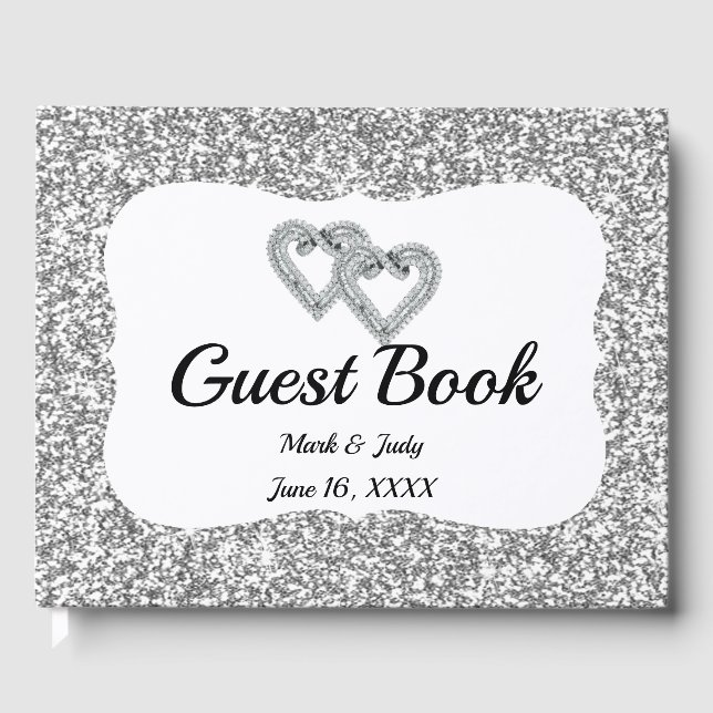 Livre D'or Parties scintillant d'argent Diamond Hearts Mariag (Recto)
