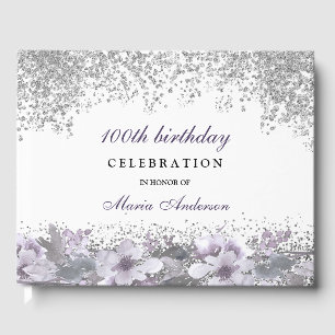 Livre D'or Parties scintillant d'argent Purple Floral 100e fê