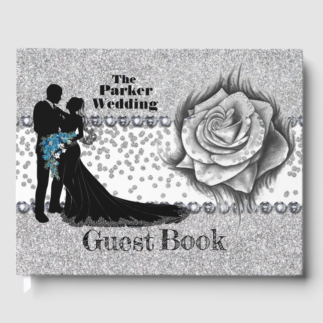 Livre D'or Parties scintillant, Diamants Roses et Bow Mariage (Recto)