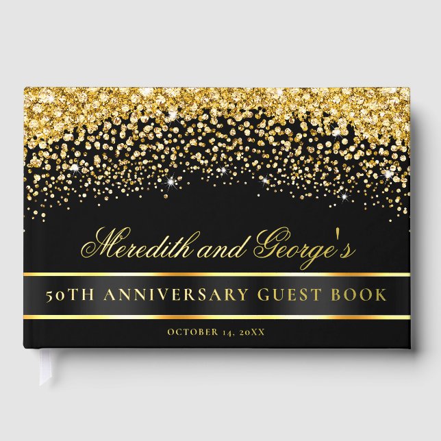 Livre D'or Parties scintillant d'or noir 50e anniversaire (Recto)