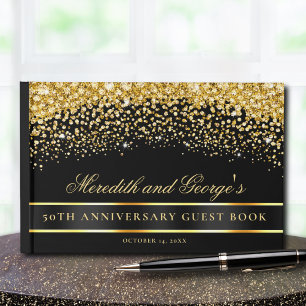Livre D'or Parties scintillant d'or noir 50e anniversaire Liv