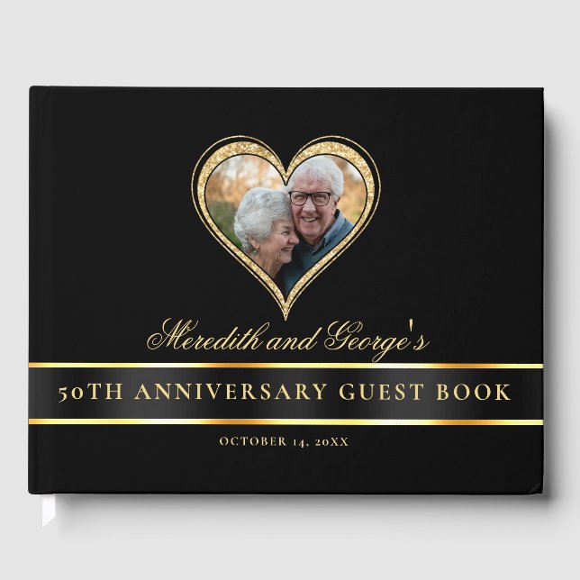 Livre D'or Parties scintillant d'or noir Coeur photo 50e anni (Recto)