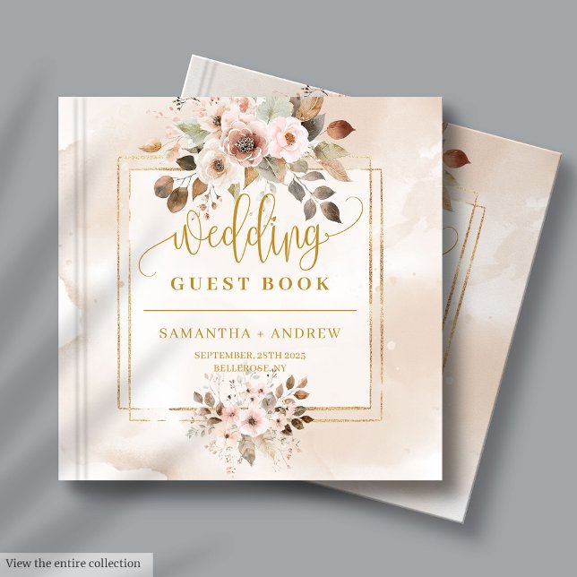 Livre D'or Pastel and Gold Automne Florals Mariage Livres d'h (Pastel and Gold Autumn Florals Wedding Guest Books)