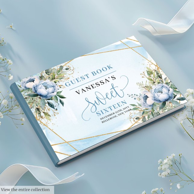 Livre D'or Pastel Bleu Bleu Sweet sixteen Floral 16ème (Trendy Pastel Blue White Floral Sweet Sixteen Guest Book)