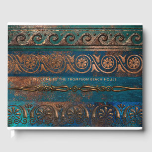 Livre D'or Patina de cuivre et métal gris turquoise