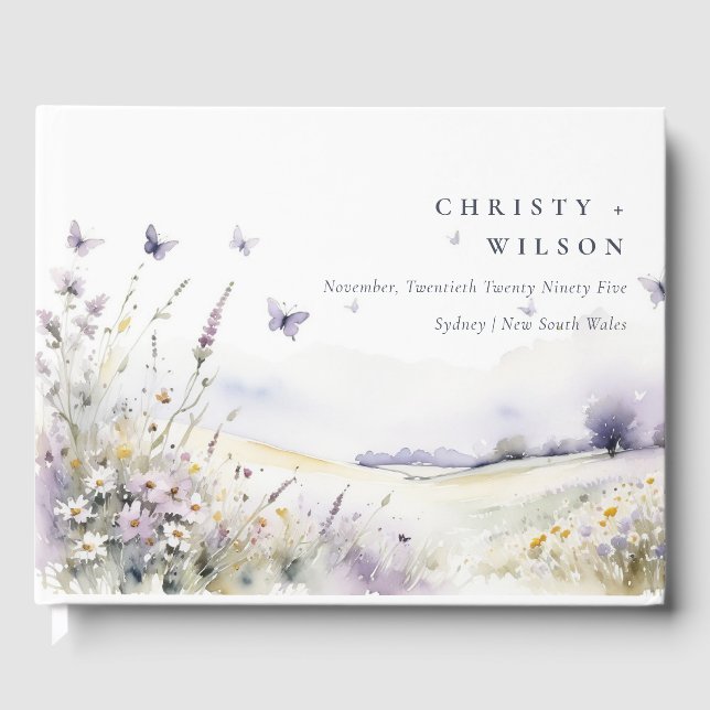 Livre D'or Paysage de mariage champ de papillons fleur sauvag (Recto)