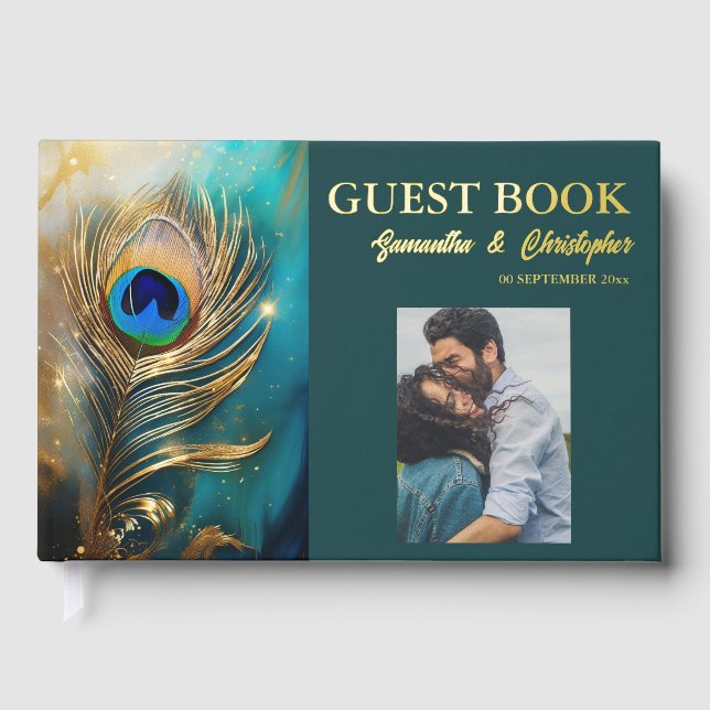 Livre D'or Peacock plumes couples photo mariage do-it-yoursel (Recto)