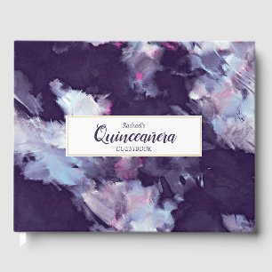 Livre D'or Peint en violet et or Quinceanera Abstraite