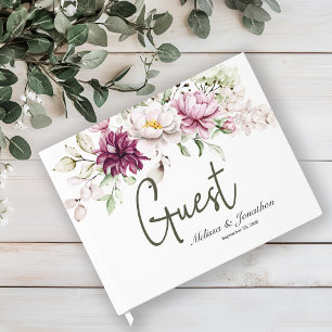 Livre D'or Peonies Bourgogne rose Floral Élégant Mariage