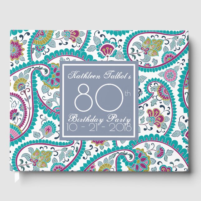 Livre D'or Persian Boteh Paisley 80e anniversaire de fête Inv (Recto)