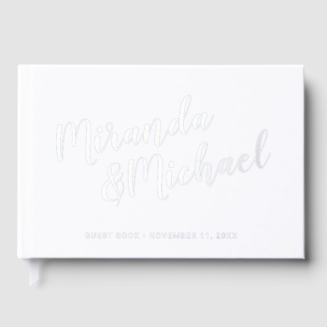 Livre D'or Personalized Elegant White and Silver Wedding (Recto)
