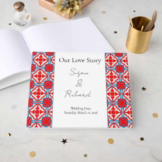 Livre D'or Personalized Geometric Red Wedding Guestbook (Recto ouvert)