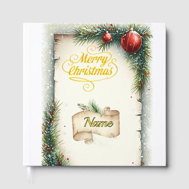 Livre D'or Personalized Rustic Christmas Foil Guestbook | Vin (Recto)
