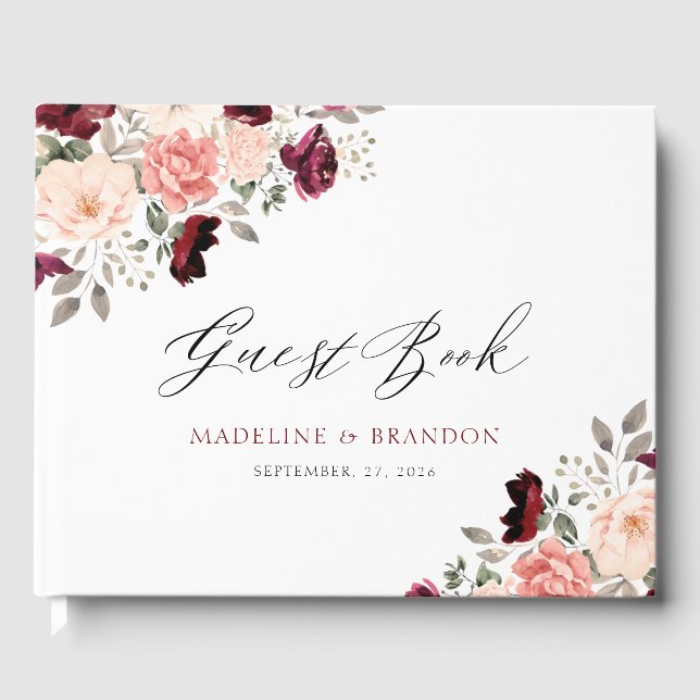 Livre D'or Personnalisable Burgundy Blush Floral Mariage (Recto)