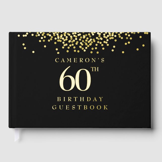 Livre D'or Personnalisé 60e anniversaire élégant or noir (Recto)