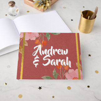 Livre d'or personnalisé aux noms avec fleurs roses