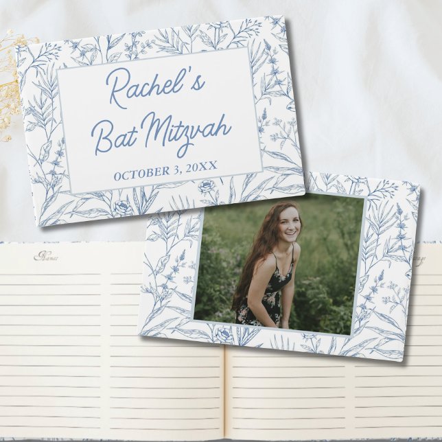 Livre d'or Personnalisé Dainty Blue Floral Mitzvah (Personalized Dainty Blue Floral Mitzvah Guestbook
)