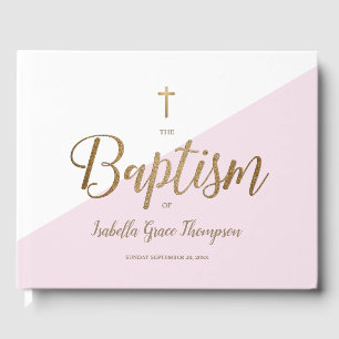 Livre D'or Personnalisé Elegant Pink or Croix Baptême bébé