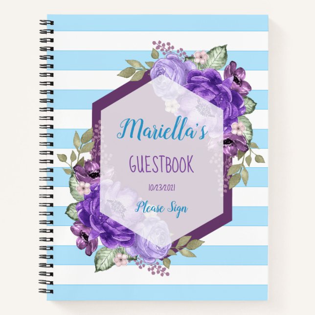 Livre d'or personnalisé Fleurs d'aquarelle violett (Devant)
