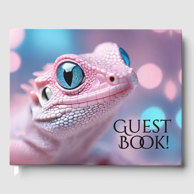 Livre D'or Petit Lézard rose avec Big Blue Eyes Date Info (Recto)
