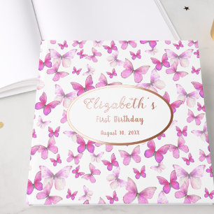 Livre D'or Petit Papillon 1er Anniversaire Fille Rose Or