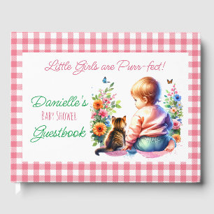 Livre D'or Petite fille et chaton Baby shower aquarelle