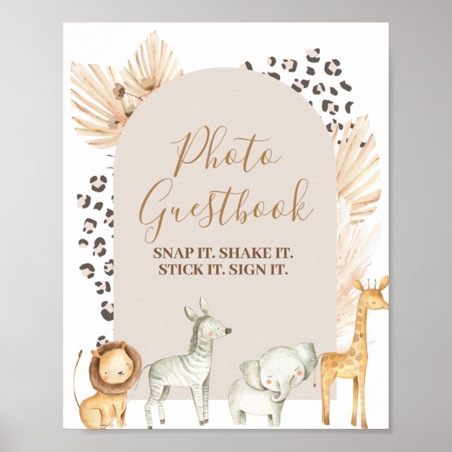 Livre d'or photo aquarelle animaux de safari boho (Devant)