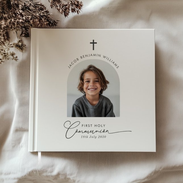 Livre D'or Photo Arched First Communion Boy (Zazzle Arched Photo First Communion Boy Guest Book)
