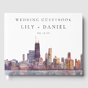 Livre D'or Photo de mariage aquarelle sur la skyline de Chica